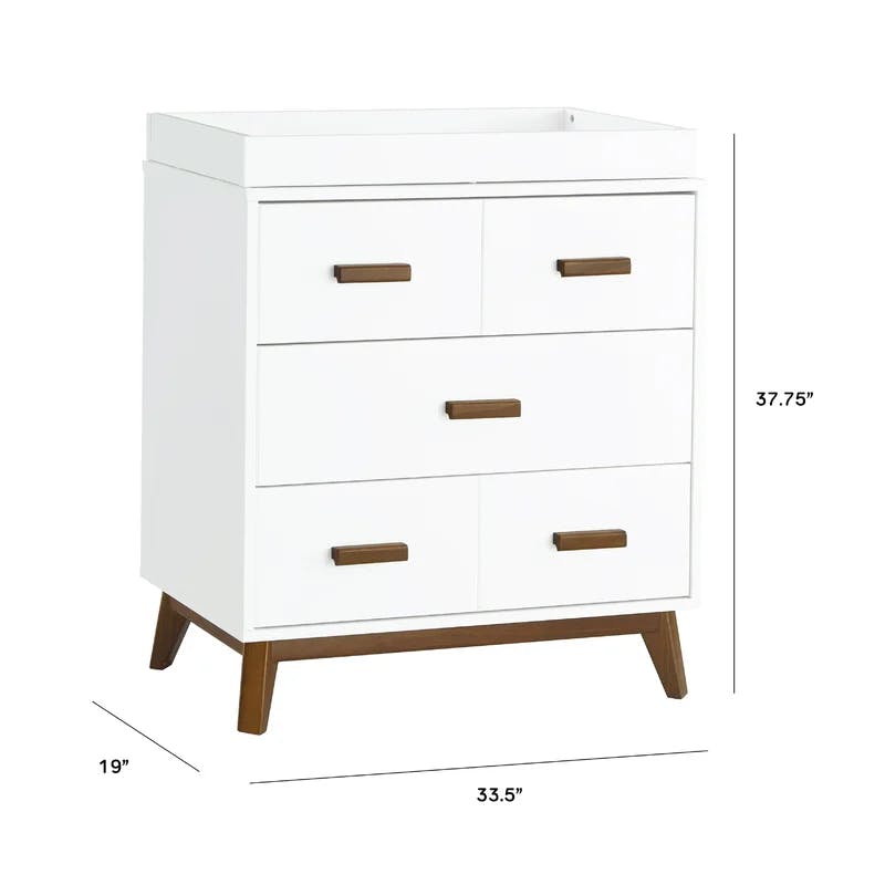 Scoot Mid-Century Modern White & Walnut 3-Drawer Changer Dresser