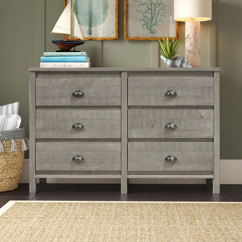 Driftwood Gray Farmhouse Double Dresser with Felt-Lined Drawer