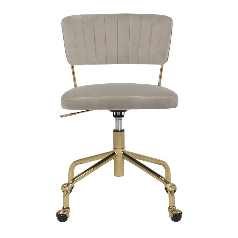 Chic Modern Swivel Task Chair in Light Blue Velvet and Gold Metal