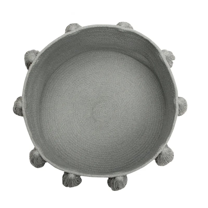 Casual Tassels Light Grey Round Cotton Storage Basket