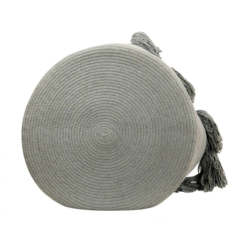 Casual Tassels Light Grey Round Cotton Storage Basket