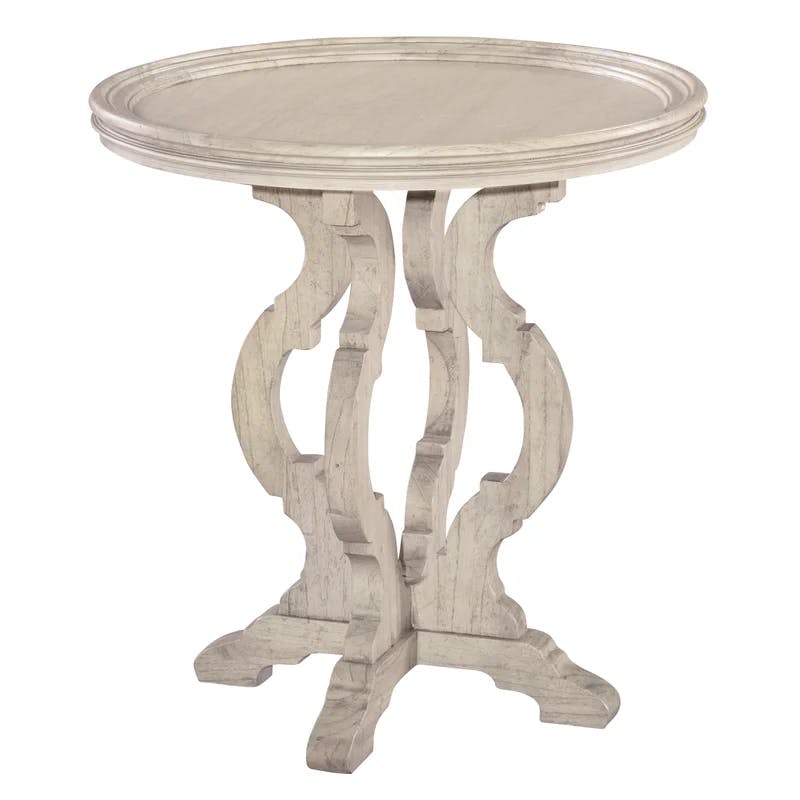 Traditional Round White Wood and Metal Side Table with Storage