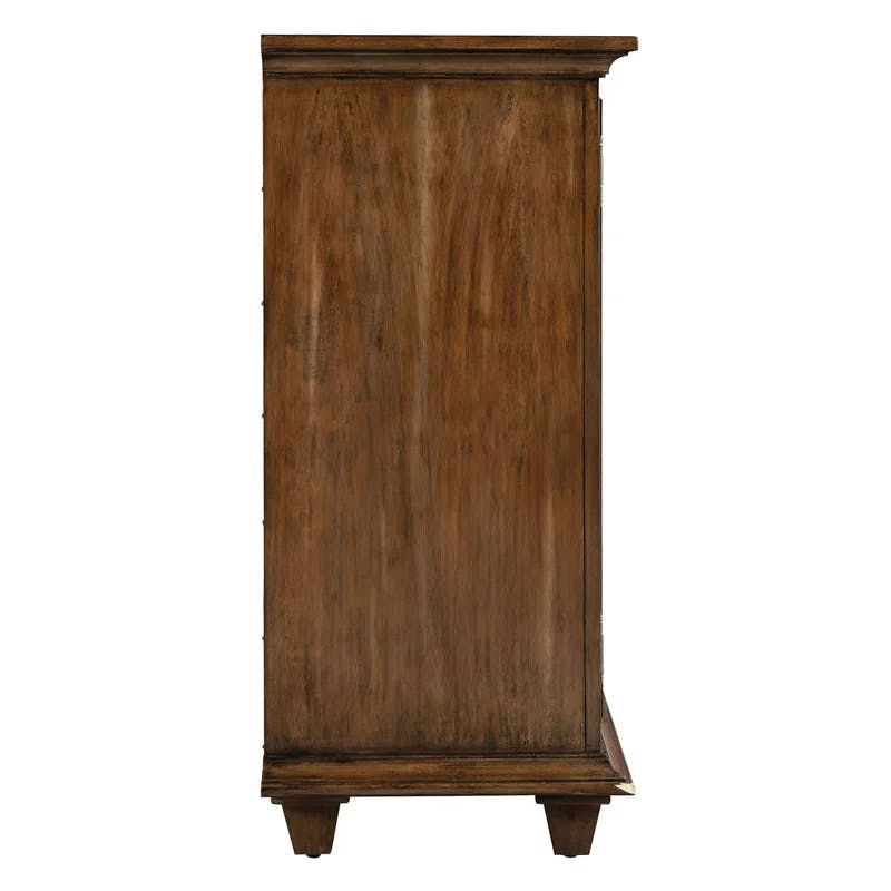 Nut Brown Acacia 72'' Transitional Media Console with Gold Accents