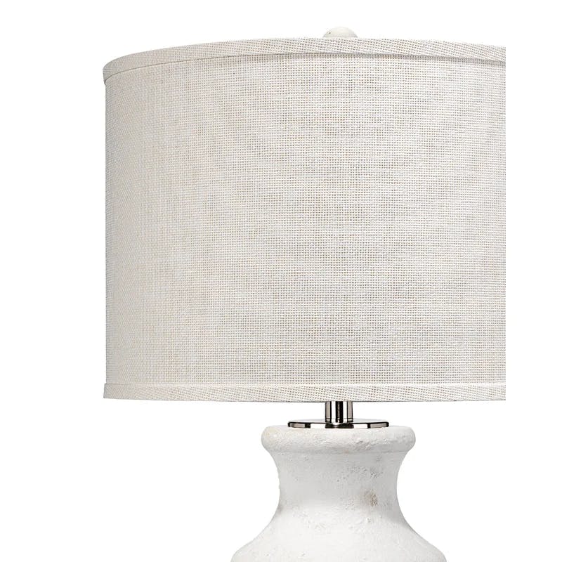 Gilbert 27" Textured Matte White Ceramic Table Lamp with Grasscloth Shade