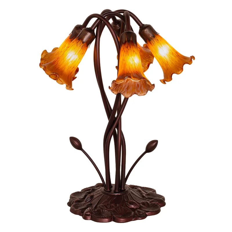 Amber Pond Lily 5-Light Art Nouveau Accent Lamp in Mahogany Bronze