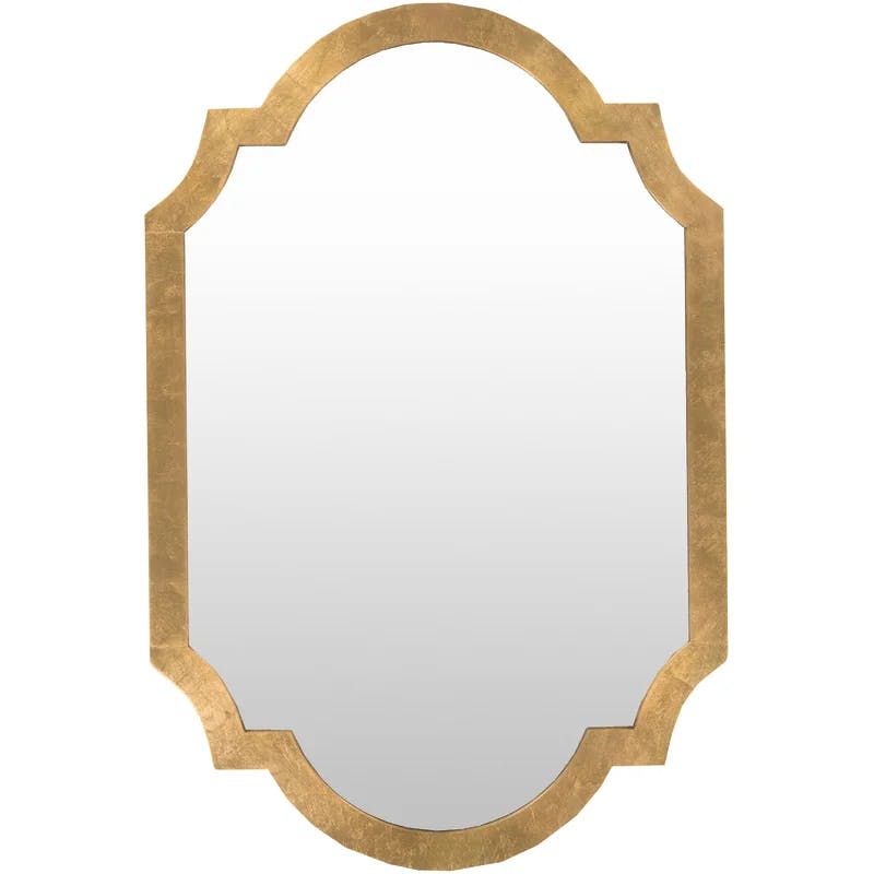 Elegant Rectangular Aged Gold Wall Mirror in Wood Frame