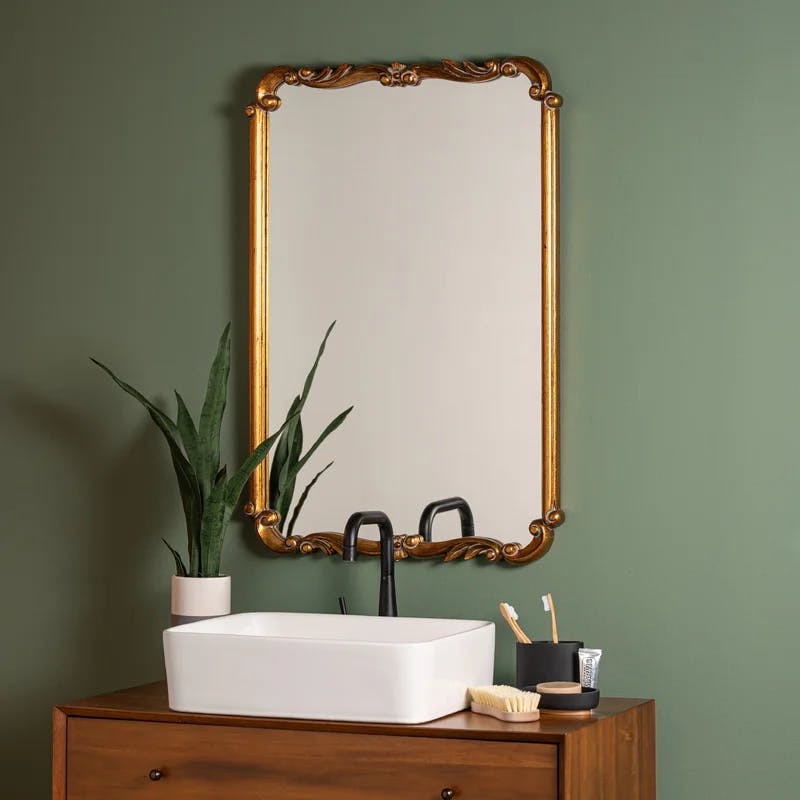 Toulouse Rectangular Traditional Wall Mirror in Antiqued Gold