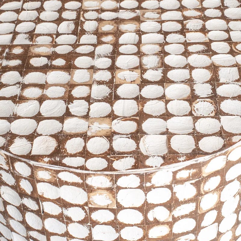 Coastal Breeze White Coconut & Wood Mosaic Round Table 16"