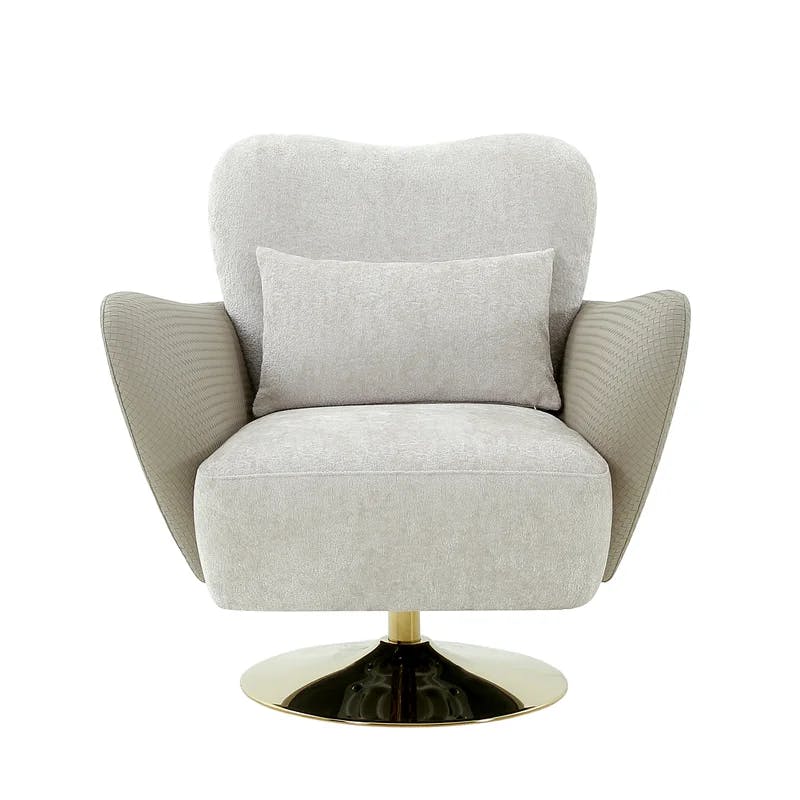 Mercer Beige Upholstered Swivel Accent Chair with Gold Base