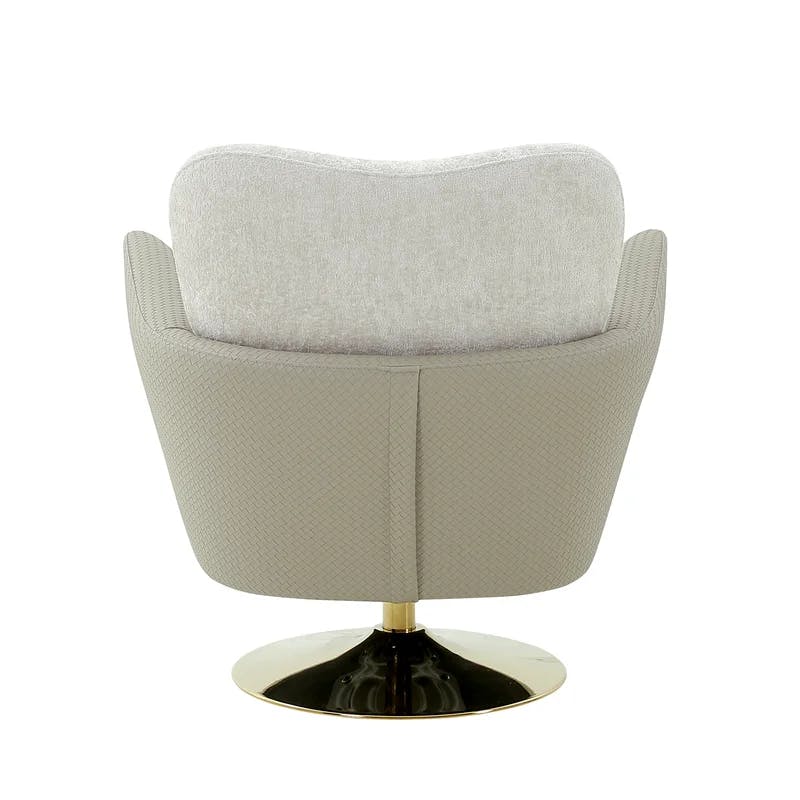 Mercer Beige Upholstered Swivel Accent Chair with Gold Base