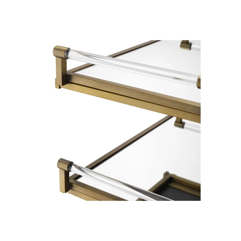 Modern Brushed Brass Eiffel Bar Cart with Mirror Glass Trays