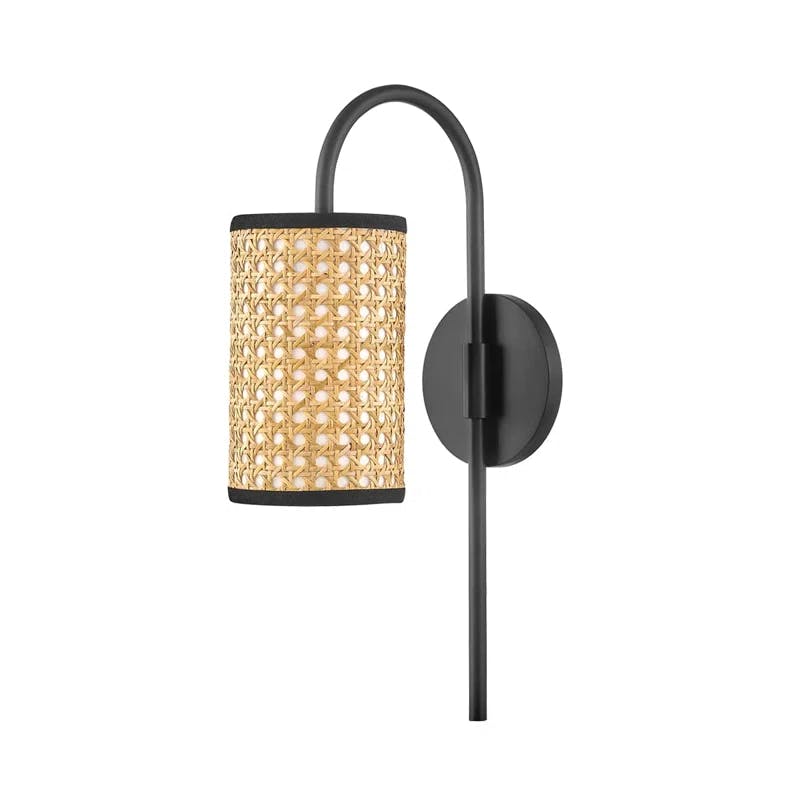 Soft Black and Natural Cane 1-Light Bohemian Sconce