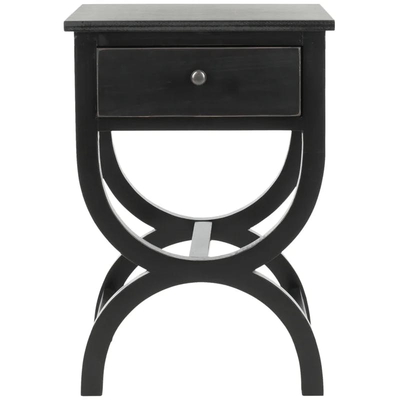Safavieh Transitional Black Wood and Metal Nightstand with Storage