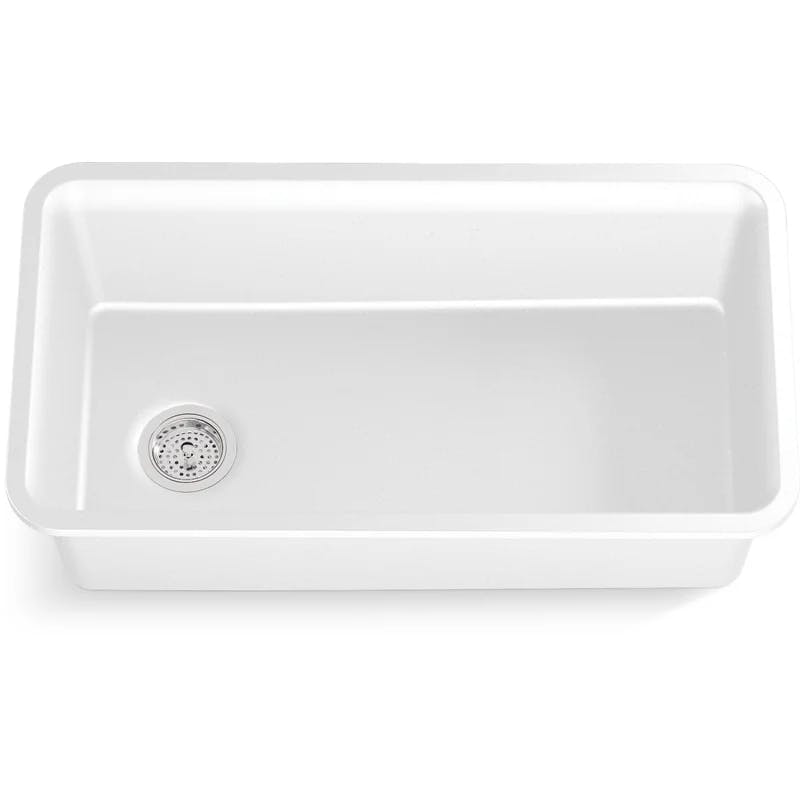 Cairn Matte White 33.5" Undermount Single-Bowl Kitchen Sink with Rack