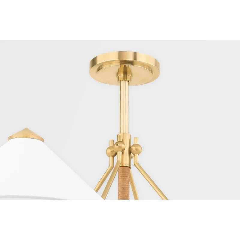 Aged Brass Sputnik Chandelier with Belgian Linen Shades