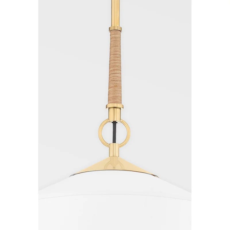 Aged Brass Elegance 14" Pendant with White Linen Shade