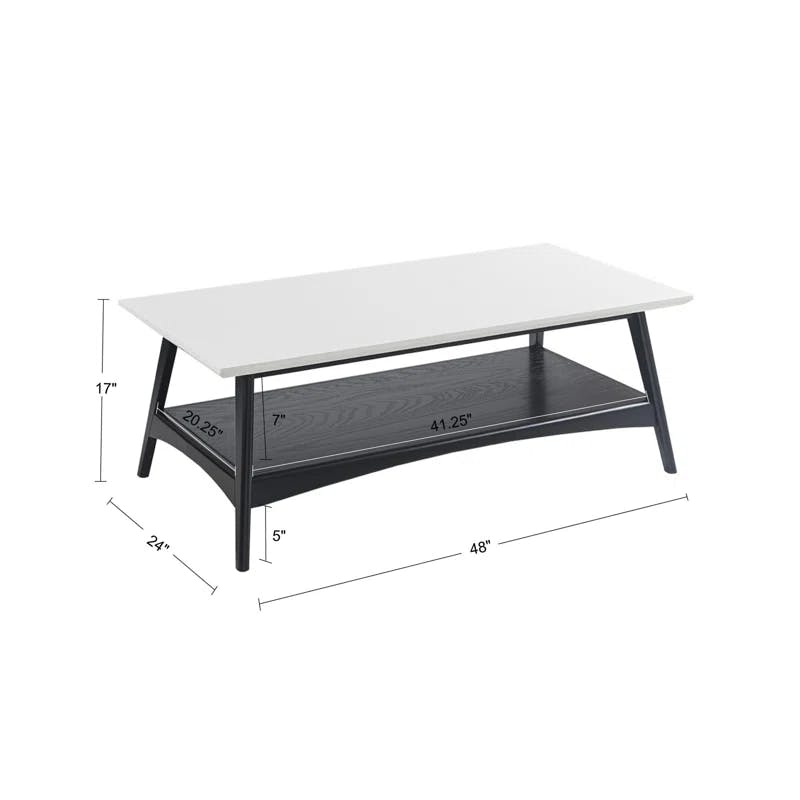 Parker Midcentury Off-White and Black Rectangular Coffee Table