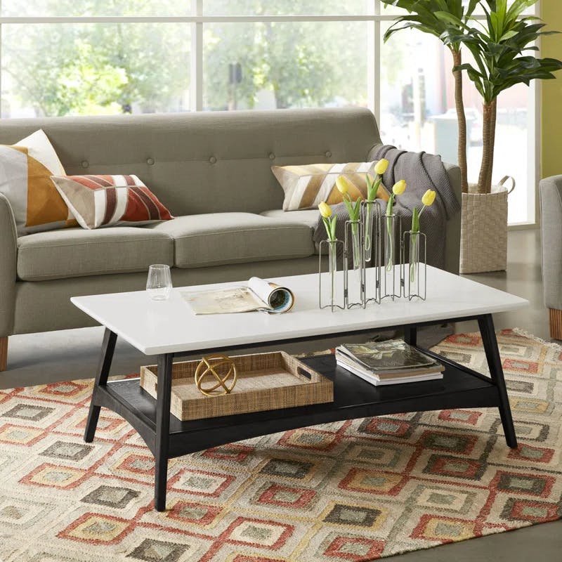 Parker Midcentury Off-White and Black Rectangular Coffee Table