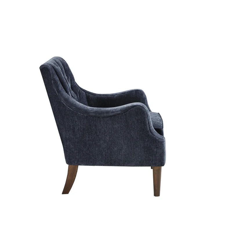 Elegant Navy Velvet Wood Accent Chair with Button Tufting