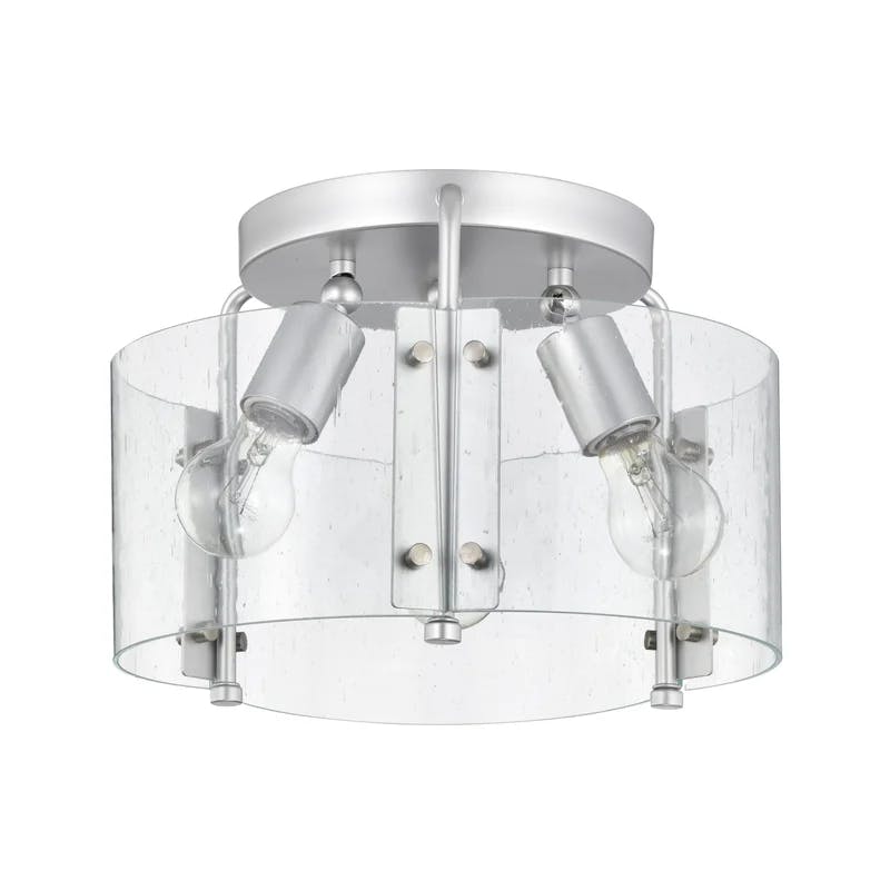 Fortuna Satin Silver 13" Drum LED Semi-Flush Mount with Seeded Glass