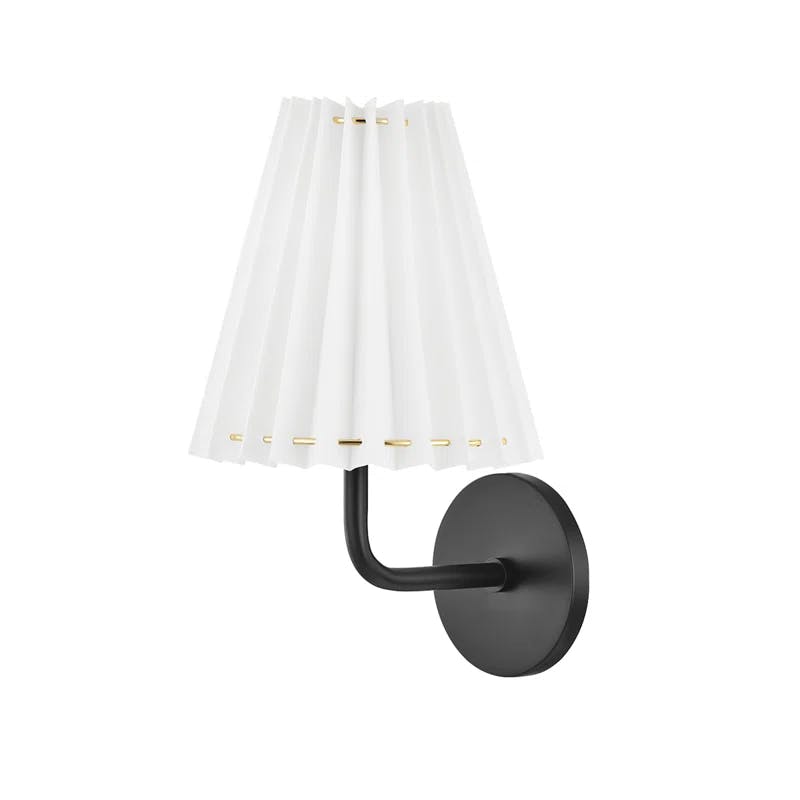Demi Soft Black Pleated LED Wall Sconce with Metal Ring Accent
