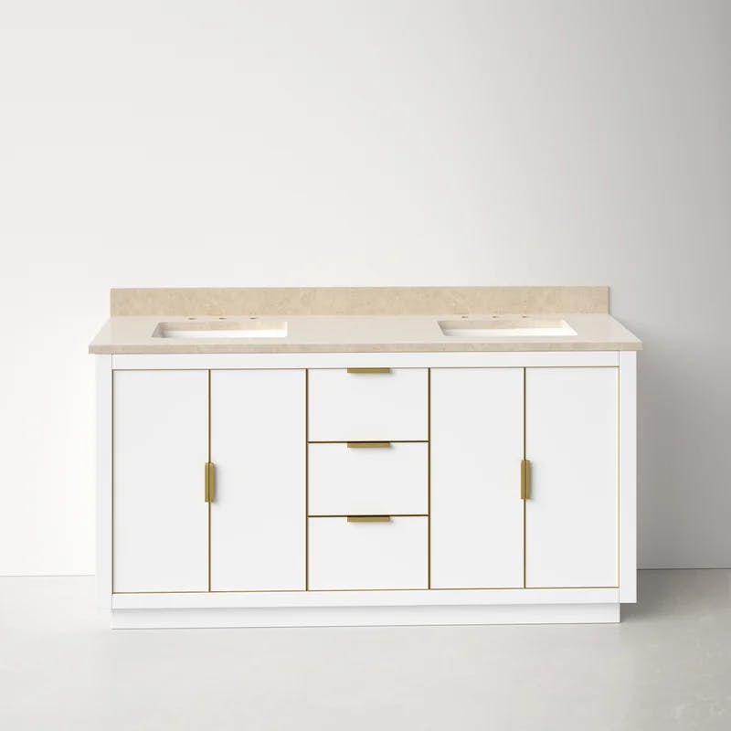 Austen 60'' White Solid Wood Double Vanity with Marble Top and Gold Trim