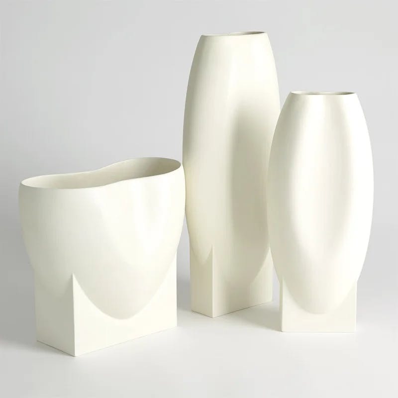 Orpheus Artisan Ivory Ceramic Low Bowl - 14"x12.5"
