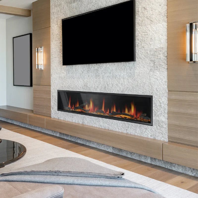 Latitude 75" Smart Electric Fireplace with Crackling Sounds, Black