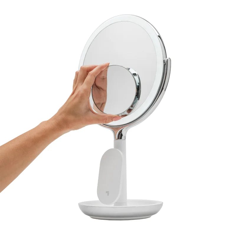 8" Silver Alloy LED Illuminated Countertop Mirror with Bluetooth