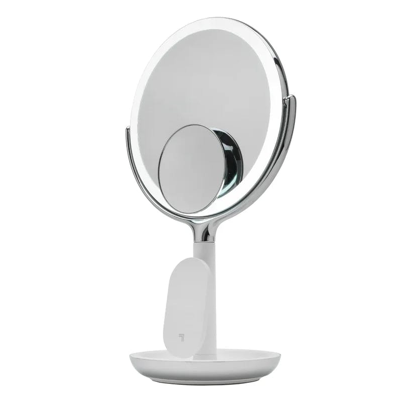8" Silver Alloy LED Illuminated Countertop Mirror with Bluetooth
