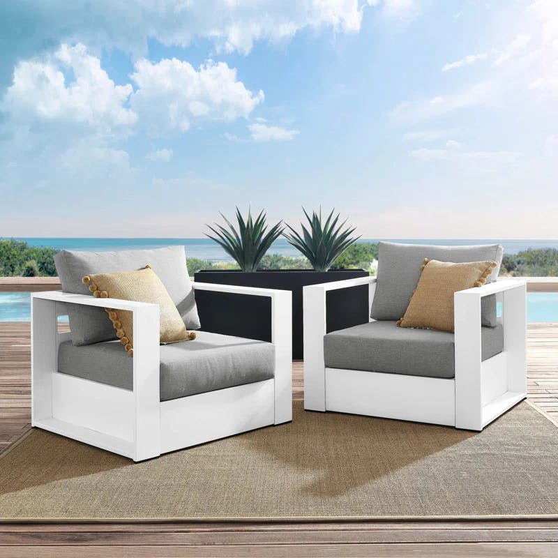 Tahoe Modern 72" Gray and White Aluminum Outdoor Armchair Set