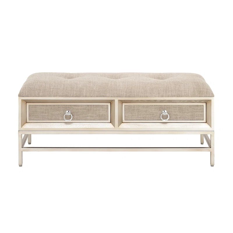 Upscale Cottage 46" Button-Tufted Storage Bench with Drawers