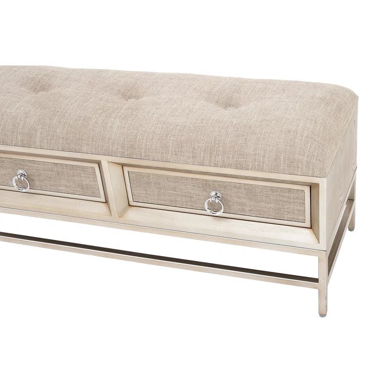 Upscale Cottage 46" Button-Tufted Storage Bench with Drawers
