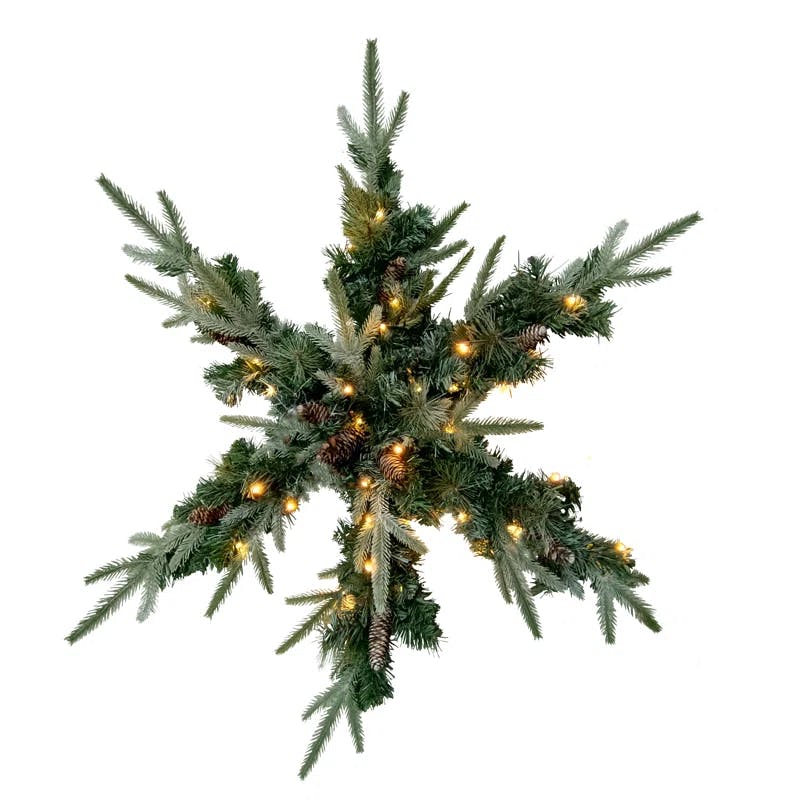 28" Pre-Lit Pine Cone Christmas Snowflake Wreath with Warm White LED
