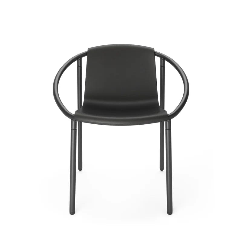 ErgoStack Black Metal and Wood Composite Outdoor Lounge Chair