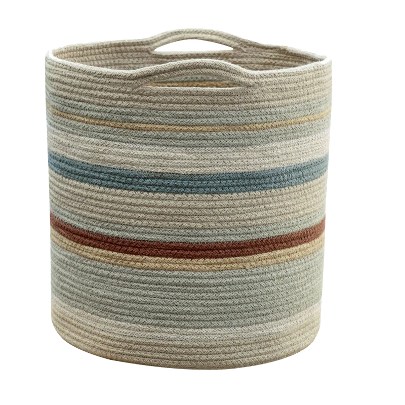 Triplet Multicolor Braided Cord Storage Basket with Handles