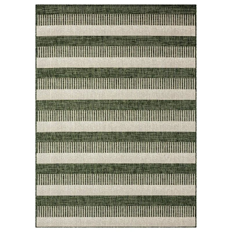 Light Green/Ivory Striped Synthetic 8' x 10' Indoor/Outdoor Rug