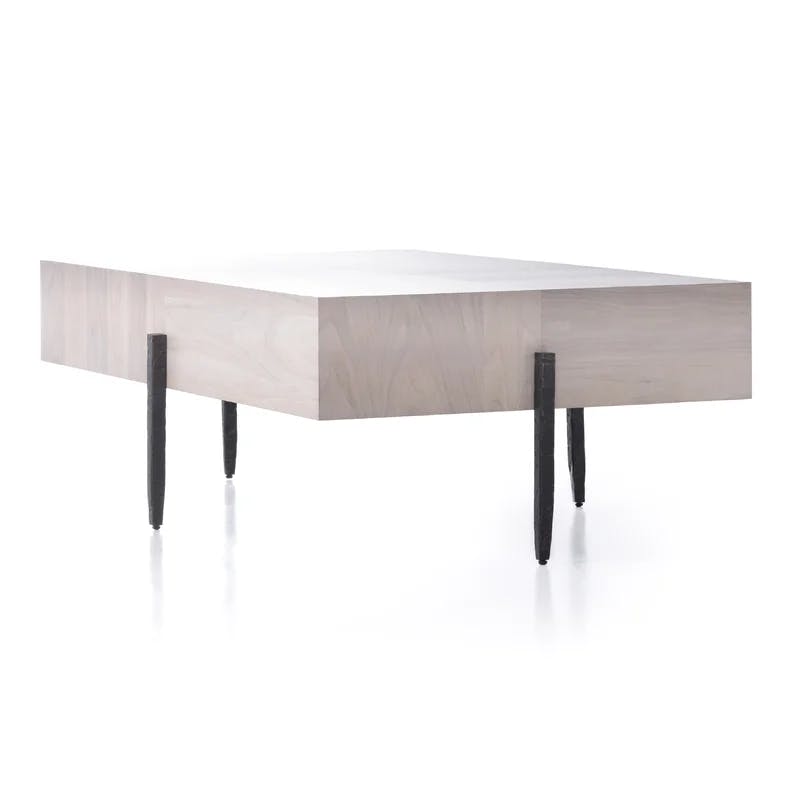 Indra Ashen Walnut Rectangular Coffee Table with Hammered Iron Base