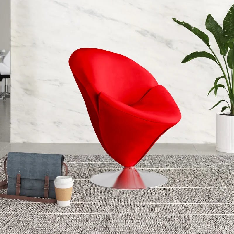 Blossom Red Velvet Barrel Swivel Chair with Chrome Base