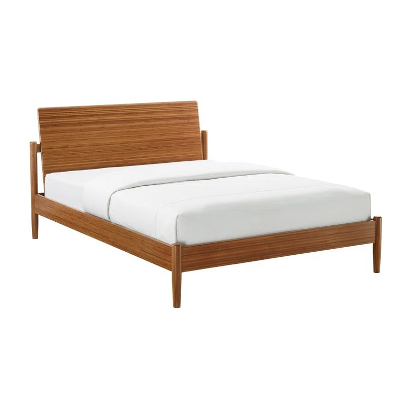 Benji Amber Queen Platform Bed with Upholstered Headboard in Bamboo