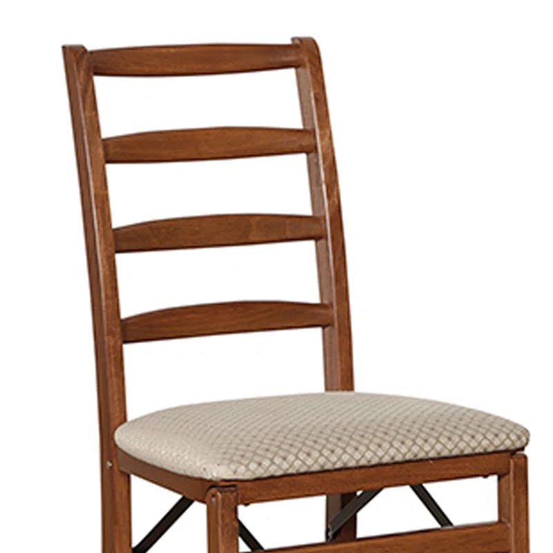 Cherry Wood Ladderback Folding Chair with Upholstered Seat