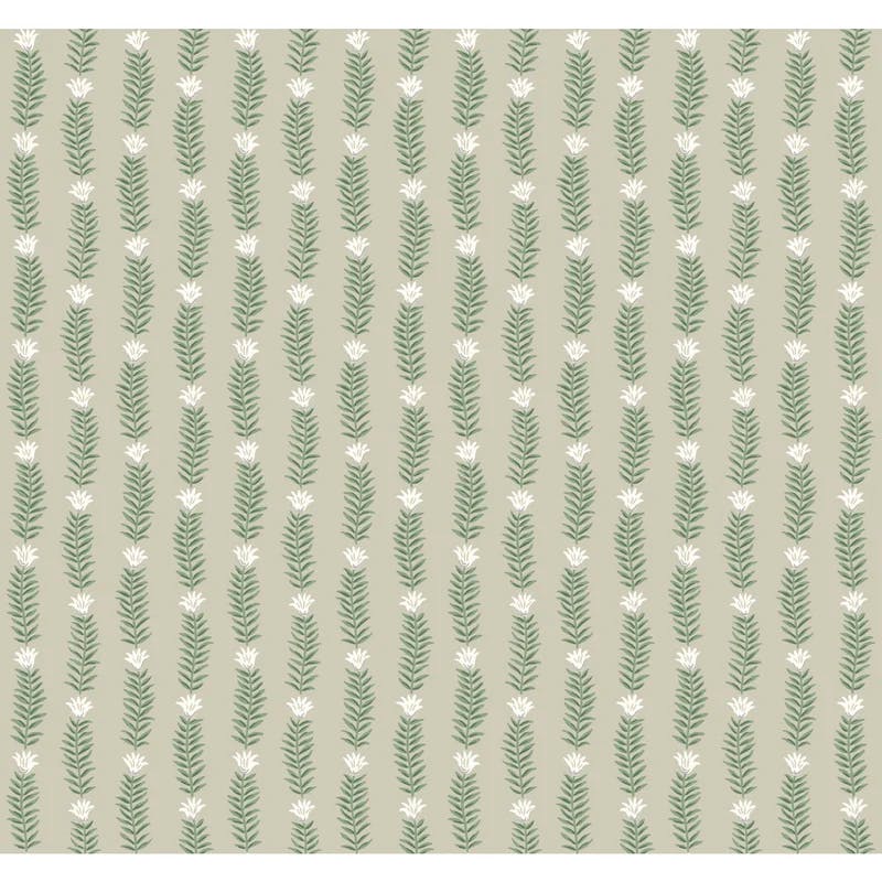 Eden's Whimsy Beige & Green Organic Stripe Wallpaper Roll