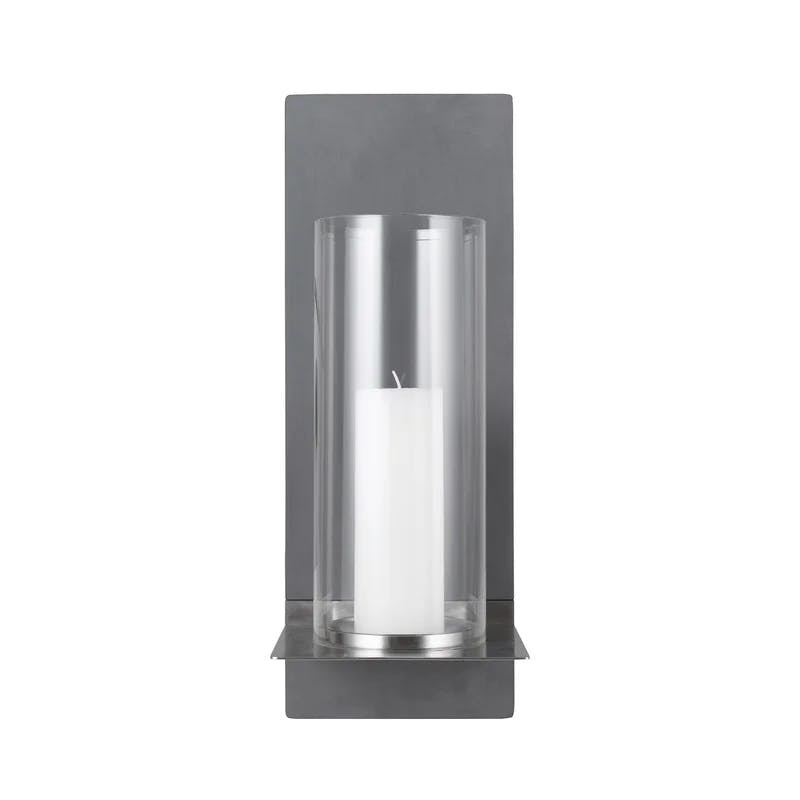 Elegant 15'' Stainless Steel & Glass Outdoor Wall Sconce with White Pillar Candle