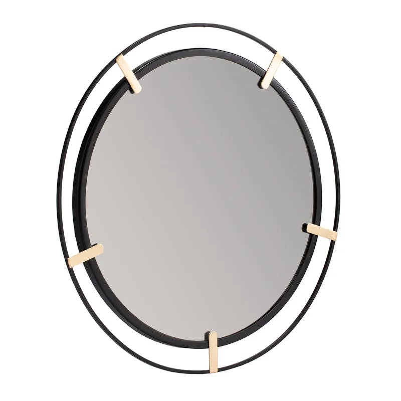 Modern Elegance 23" Round Frameless Mirror with Black and Gold Accents