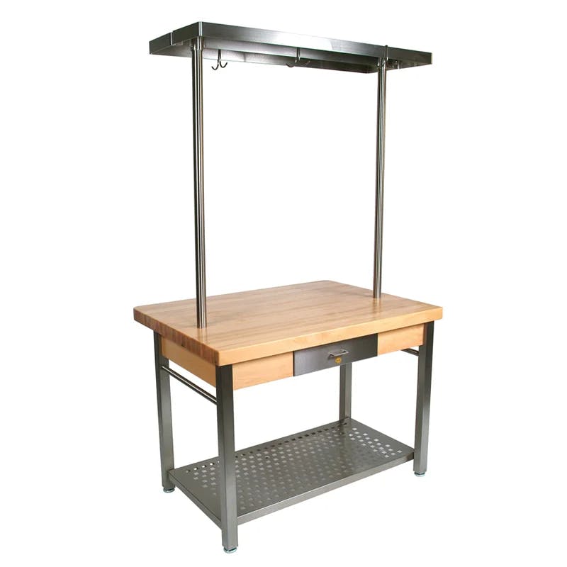Solid Wood Grande Kitchen Prep Table with Stainless Steel Accents