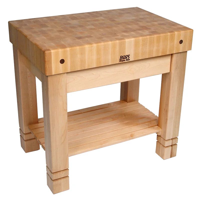 Elegant Homestead 5'' Thick Maple Butcher Block Table with Utensil Drawer