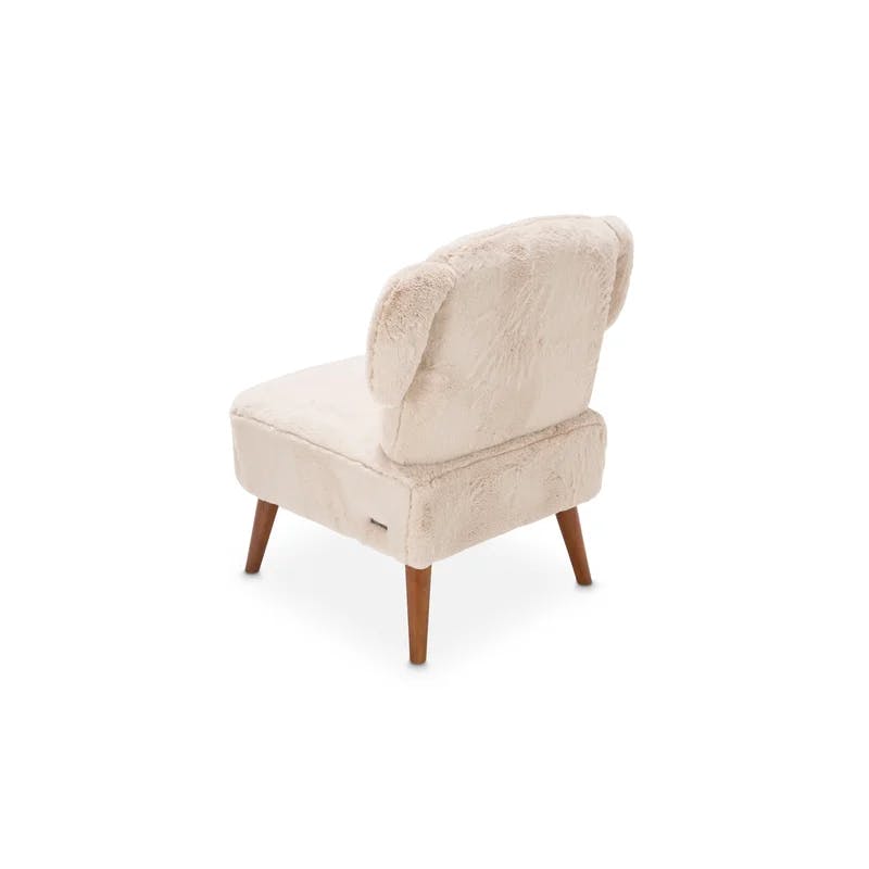 Beige Transitional Leather Accent Chair with Manufactured Wood Base