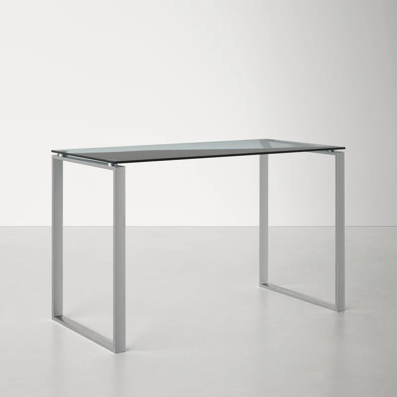 Sleek Silver Polished Steel & Tempered Glass Modern Desk