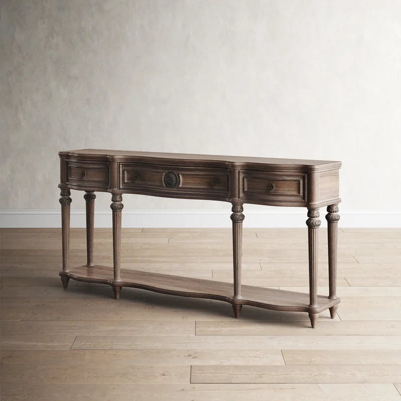 Peyton Driftwood Elegance Console Table with Acanthus Leaf Detail