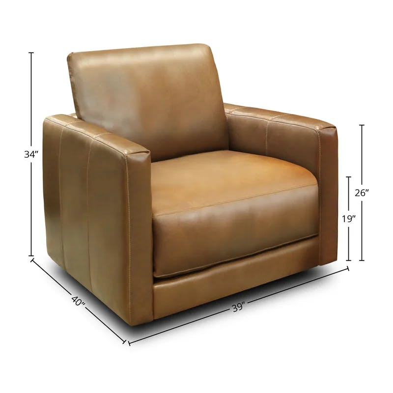 Raffa Top Grain Leather Swivel Club Chair in Brown